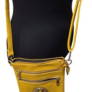 Mia K Collection Crossbody Bag Purse Faux Leather Yellow Fall Zip Pockets